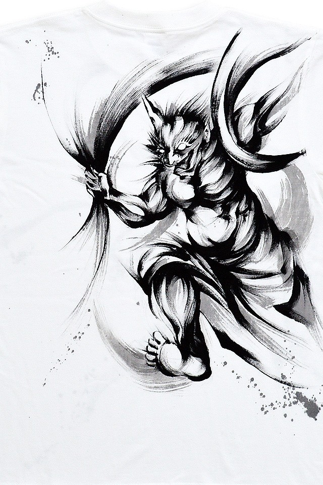 手描き半袖Tシャツ「風神雷神」(3)◇手描きの羽水 : サクラスタイル