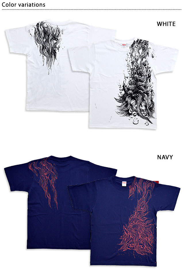 手描き半袖Tシャツ「おとろし」 手描きの羽水 和柄 和風 妖怪