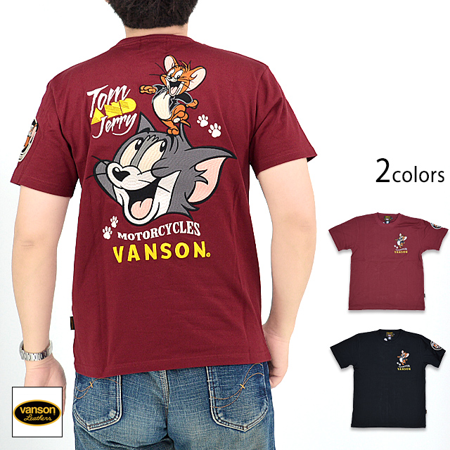 vanson×TOM＆JERRYコラボ 天竺半袖Tシャツ vanson TJV-2325 バンソン ヴァンソン トムとジェリー 刺繍 バイカー vanson×TOM＆JERRYコラボ 天竺半袖Tシャツ vanson TJV-2325 バンソン