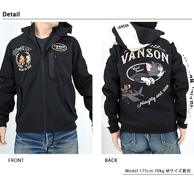 vanson×TOM＆JERRY 三層ストレッチマウンテンパーカー vanson TJV-2405 バンソン ヴァンソン 刺繍 トムとジェリー vanson×TOM＆JERRY 三層ストレッチマウンテンパーカー vanson TJV-2405