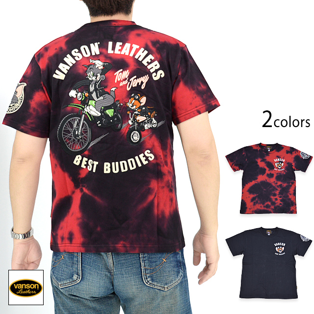vanson×TOM＆JERRY 天竺半袖Tシャツ vanson TJV-2421 バンソン ヴァンソン トムとジェリー 刺繍 バイカー vanson×TOM＆JERRY 天竺半袖Tシャツ vanson TJV-2421 バンソン