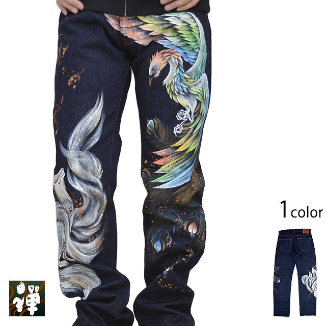 Zen 手描きデニムパンツ「独眼竜×傾奇者」 禅 和柄 和風