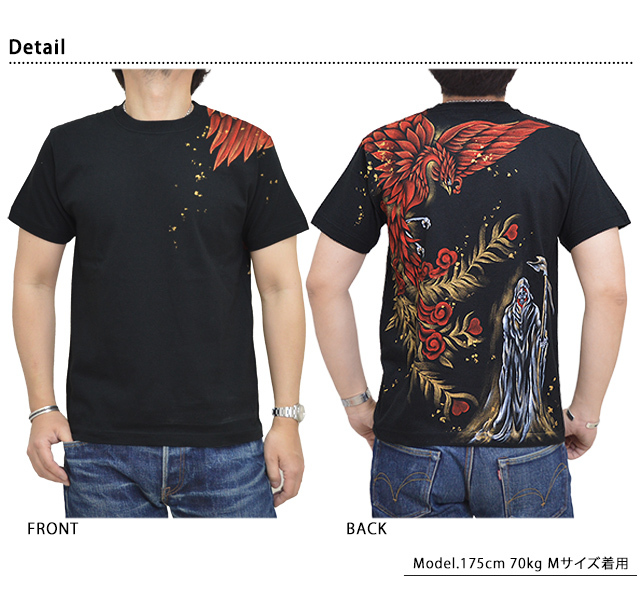 Zen 手描き半袖Tシャツ「朱雀と死神」 禅 KTH0072 和柄 和風
