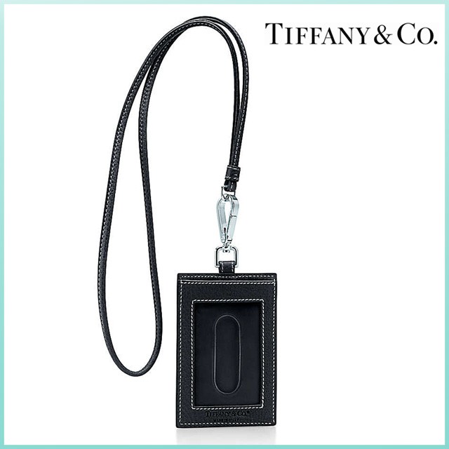 カードホルダー ティファニー Tiffany&Co. カードケース パスケース IDホルダー ネックストラップ オニキスブラック 革 ブランド
