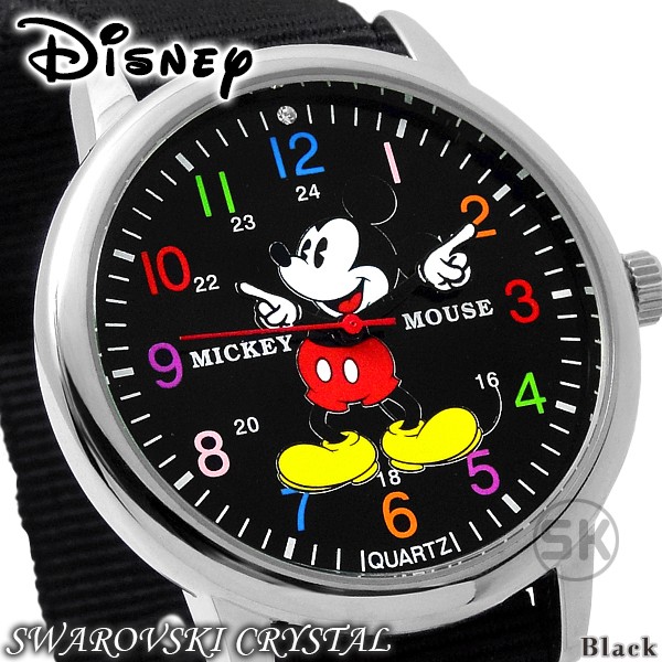 ディズニー ミッキー 腕時計 ミッキーマウス グッズ メンズ レディース ブランド ユニセックス NATOタイプ スワロフスキー 時計｜salon-de-kobe｜02