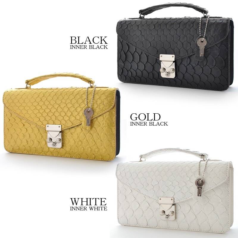 バレンチノ　ヘビ革 クラッチバッグ ホワイト/ゴールド 楽天市場】セカンドバッグ パイソンレザー 錦蛇皮 クラッチ