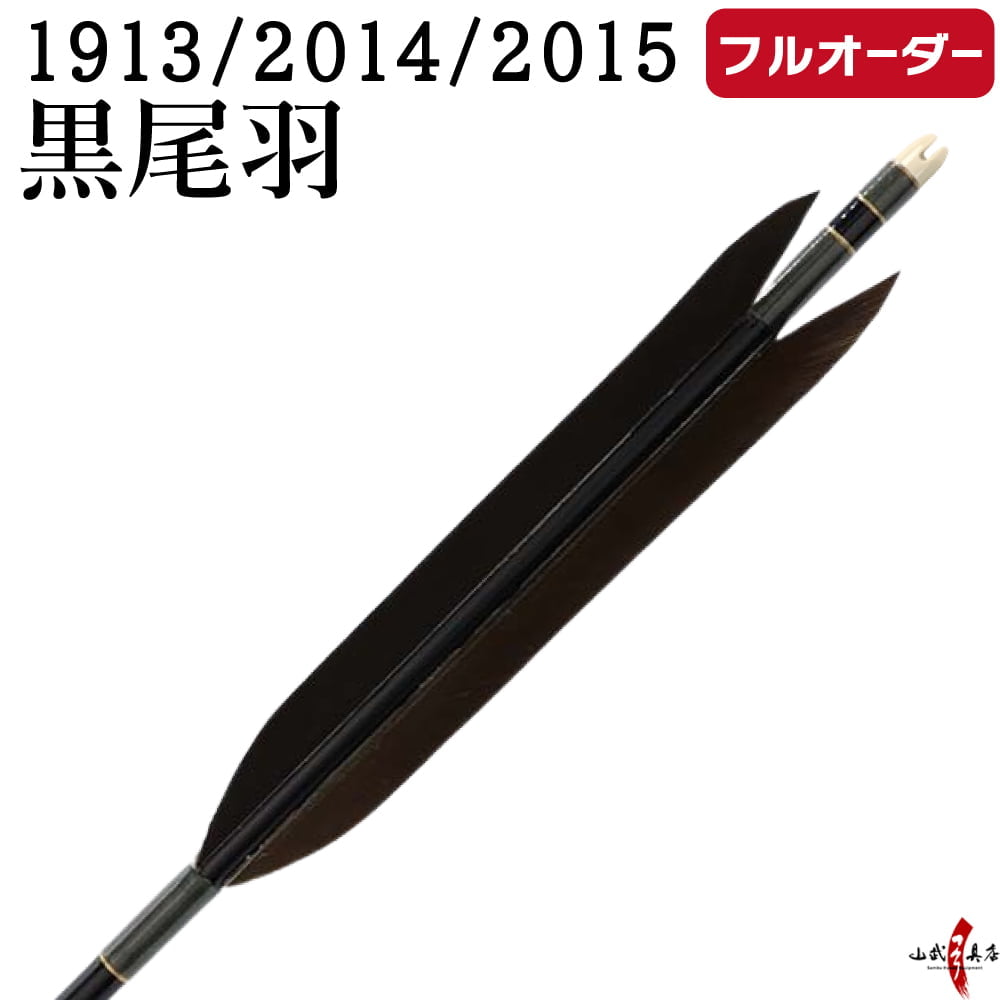 フルオーダー製作矢 1913/2014/2015 黒尾羽  6本組　選べる：シャフトカラー（5色）、和紙巻き、矧ぎ糸、筈（7色） 送料無料【O-211】 弓道 矢