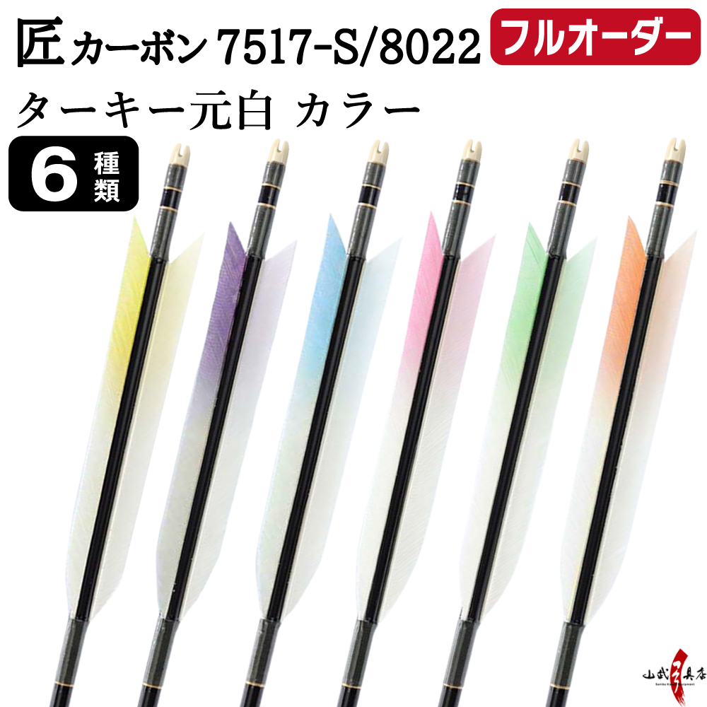 フルオーダー製作矢 匠カーボン ターキー 元白 カラー 6本組 選べる