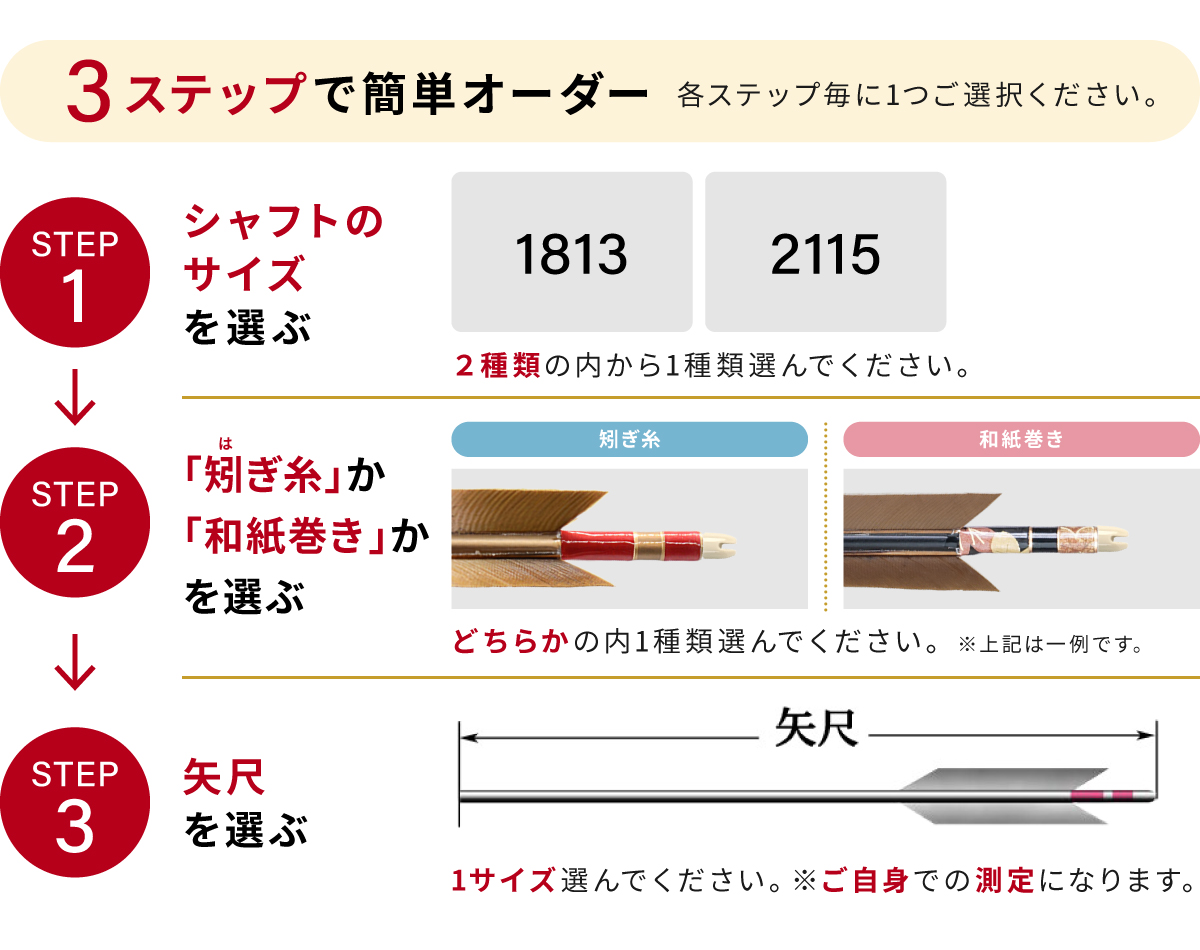 フルオーダー製作矢 1813 ／ 2115 黒風切 6本組 選べる：和紙巻き、矧