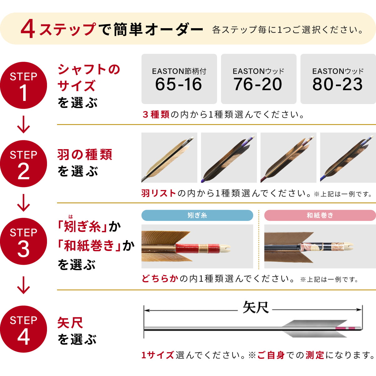 フルオーダー製作矢 イーストンカーボン 黒手羽 染抜き 6本組　サイズ(65-16／76-20 ／80-23)  羽根(9種)  和紙巻き、矧ぎ糸 送料無料【o-391】弓道 矢 | ブランド登録なし | 01