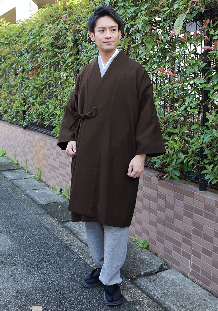 送料無料】【日本製】高級ウール作務衣用コート 作務衣用 男性用 濃紺