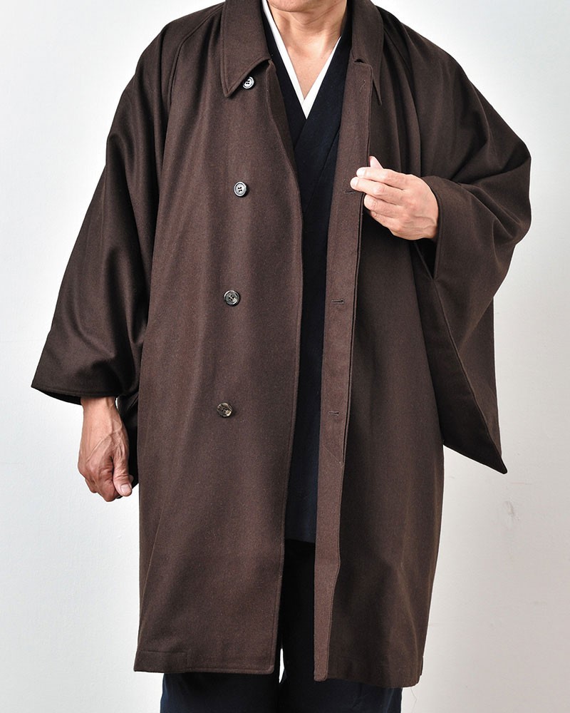 コート 和装コート L 男性用 ハーフ ウール ハーフ ウール 鼠 茶 M L ウールハーフコート 10138 作務衣の専門館 伝統芸術を着る会