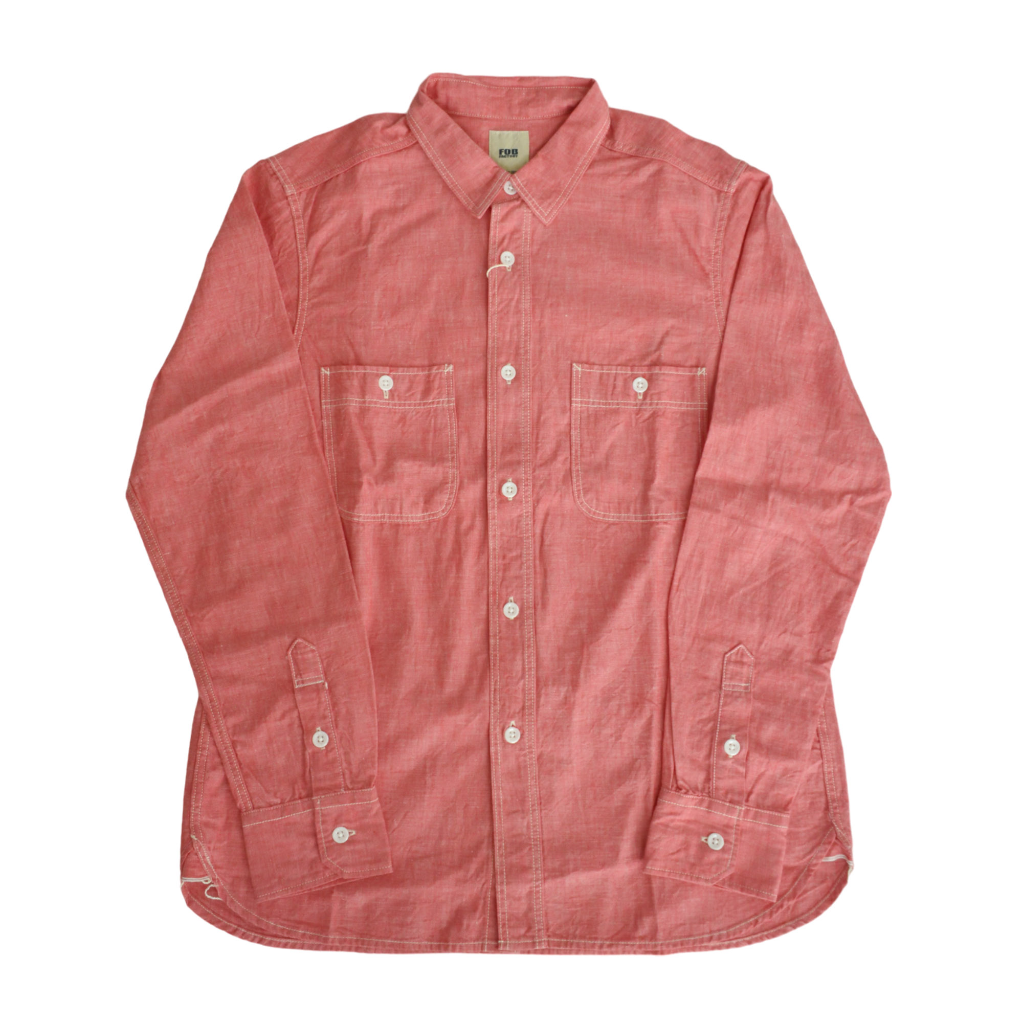 エフオービーファクトリーF3378 シャンブレー ワークシャツ レッド