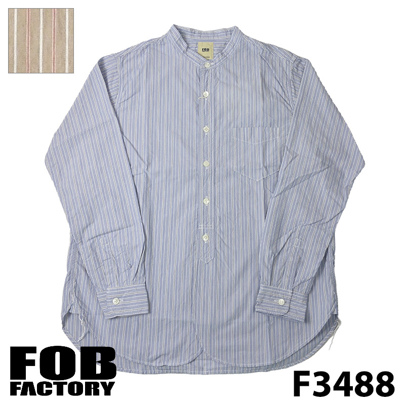 エフオービーファクトリー F3488 STRIPE BAND COLLAR SHIRT ストライプ バンドカラーシャツ :fob f3488:サムライクラフト ヤフーショップ