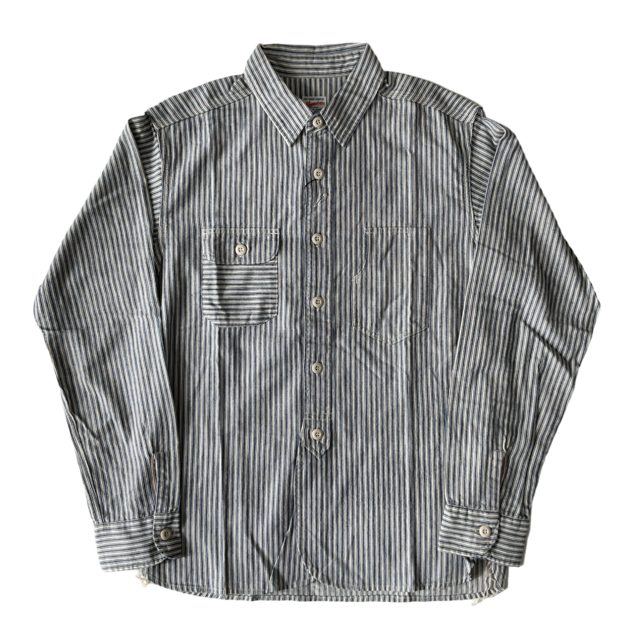 桃太郎ジーンズ 05-297 インディゴ ストライプ セルビッチ ワークシャツ
