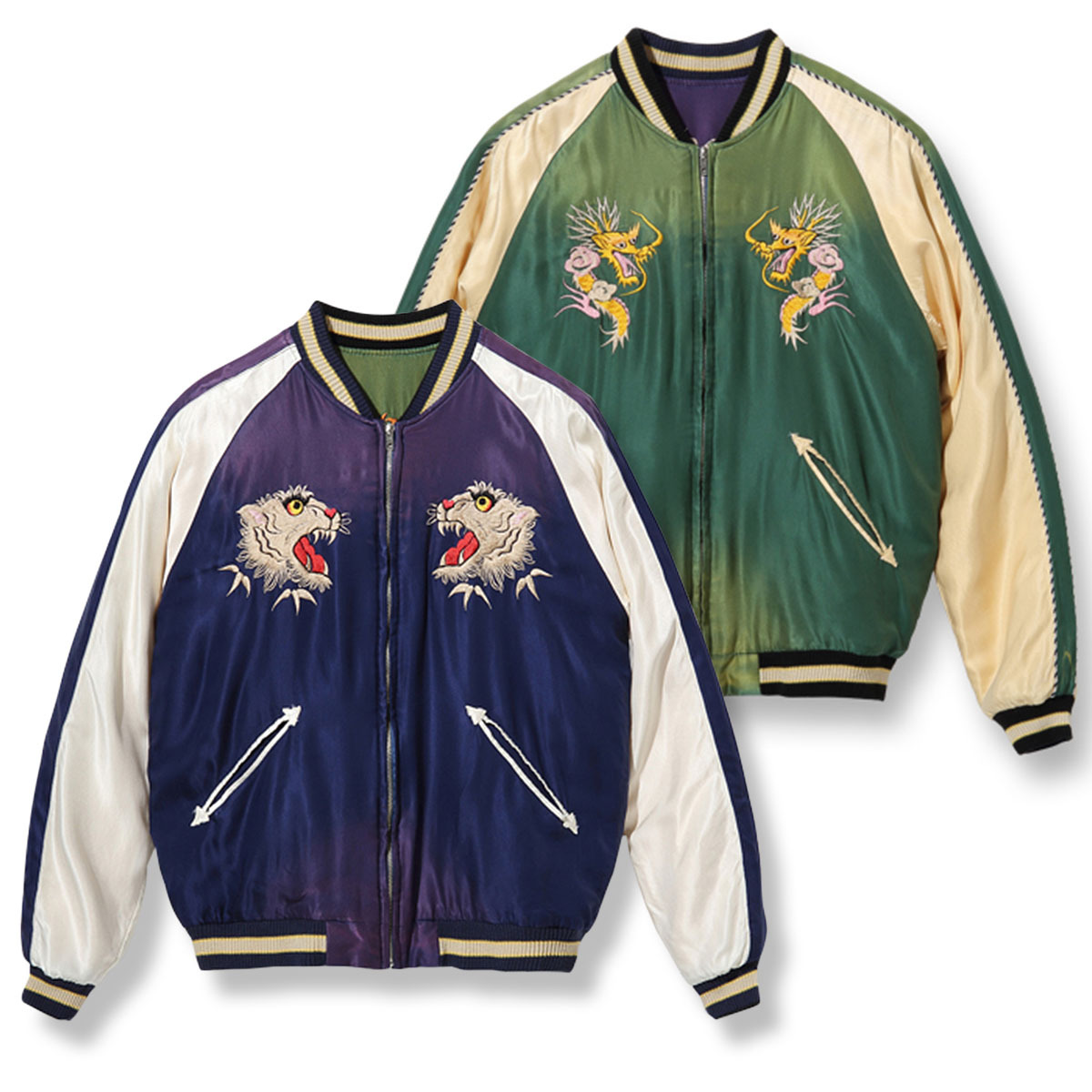 テーラー東洋 スーベニアジャケット スカジャン TT14896-145 / Mid 1950s Style Acetate Souvenir  Jacket “DUELLING DRAGONS” × “WHITE TIGER” AGING MODEL