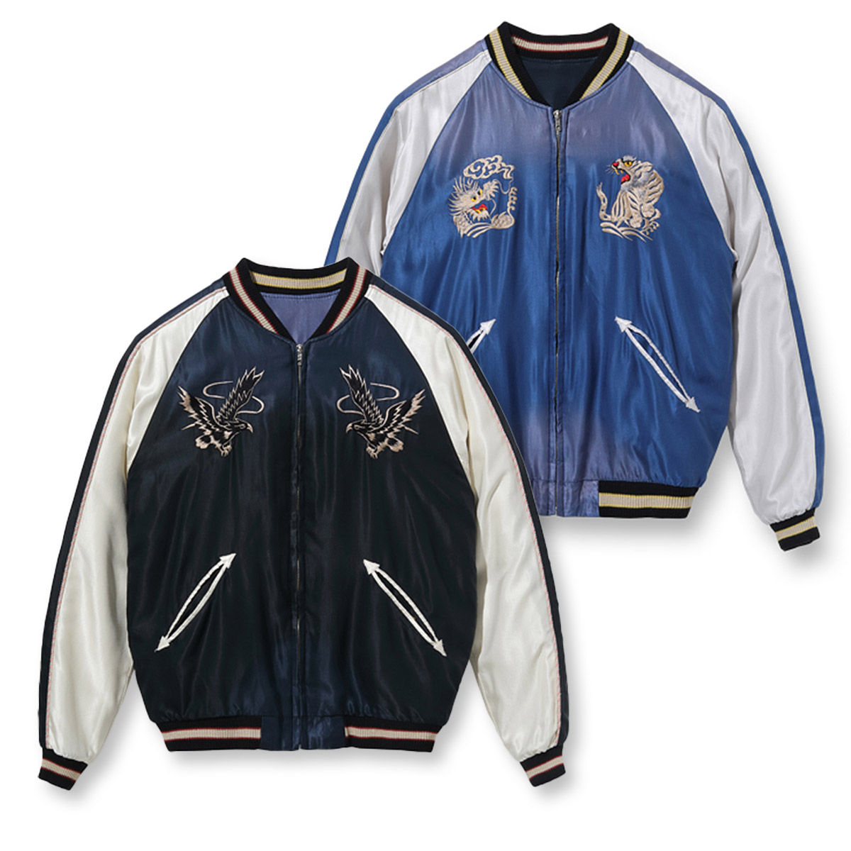 テーラー東洋 スーベニアジャケット Lot No. TT15176-119 / Early 1950s Style Acetate Souvenir Jacket “BLACK EAGLE” × “WHITE DRAGON” (AGING MODEL)