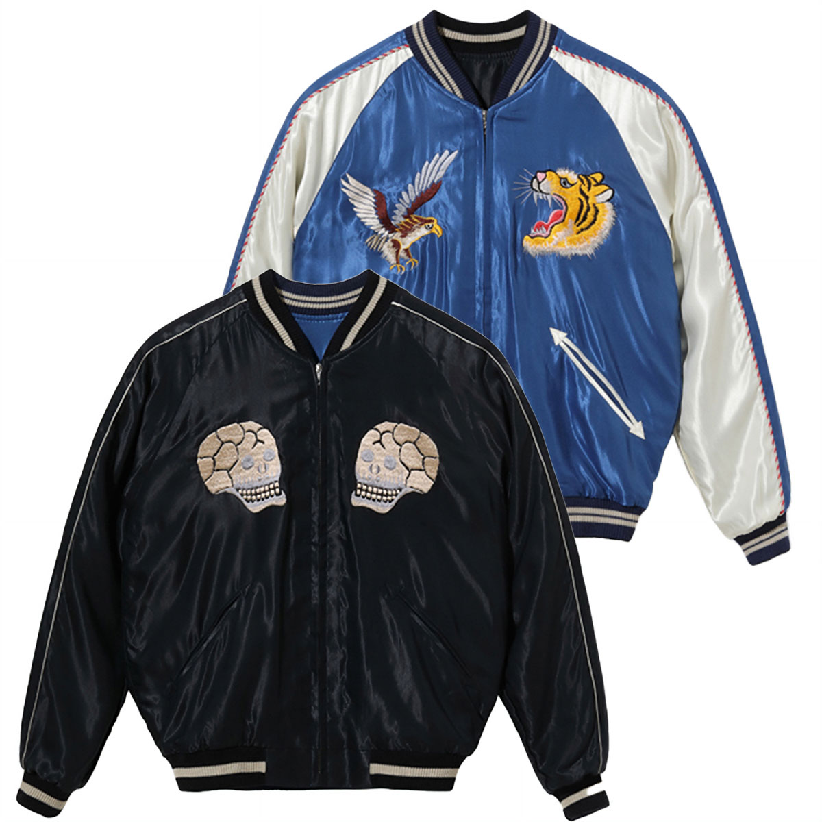 テーラー東洋 スカジャン Lot No. TT15282-125 / Mid 1950s Style Acetate Souvenir Jacket  “ROARING TIGER” × “SPIDERWEB, SNAKE AND SKULL”