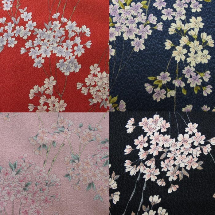 綿ちりめん (エンボス) 生地 着物風 しだれ桜 和柄生地 布 1m