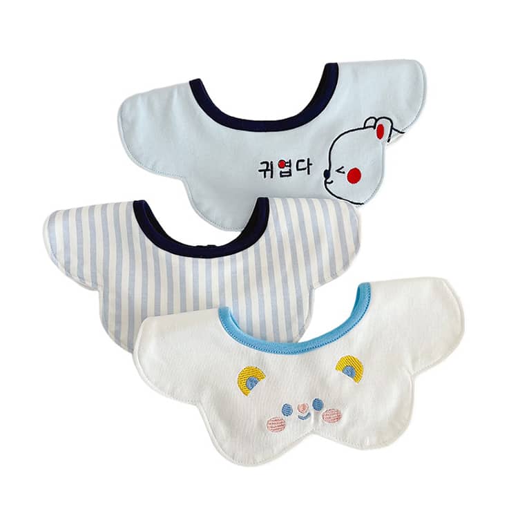3枚セット スタイ 防水 男の子 女の子 360フリル 刺繍柄 おしゃれ