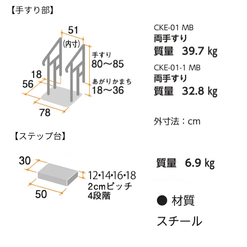 矢崎化工) あがりかまち用たちあっぷ ステップ台付 両手すり CKE-01 MB