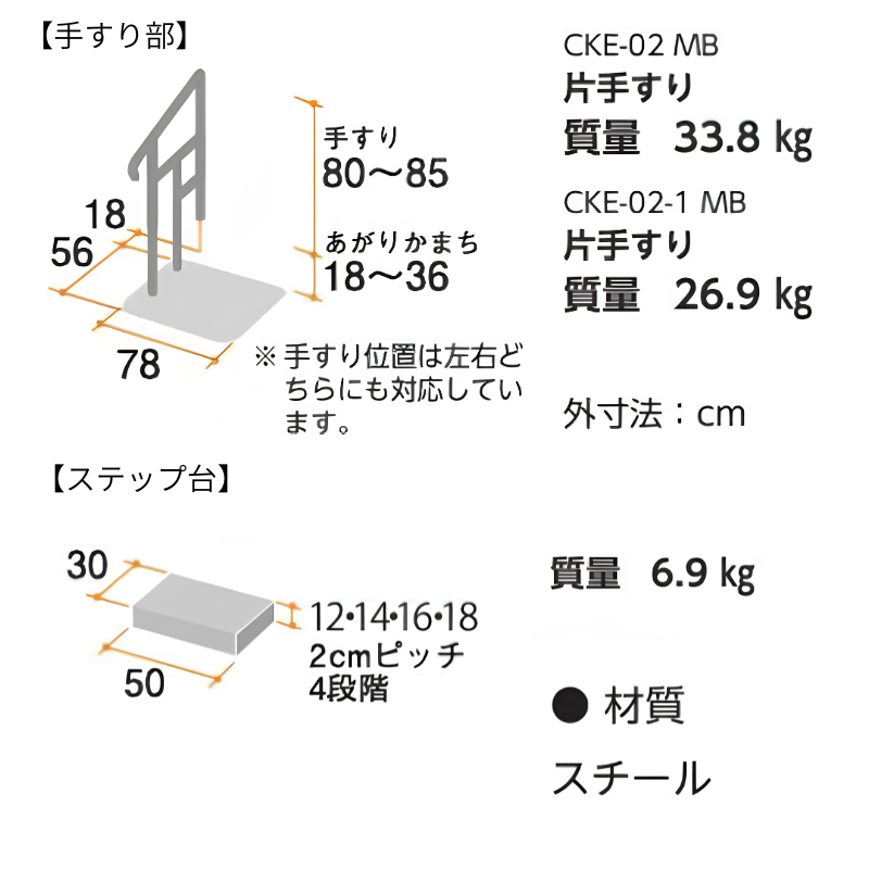 矢崎化工) あがりかまち用たちあっぷ ステップ台付 片手すり CKE-02 MB