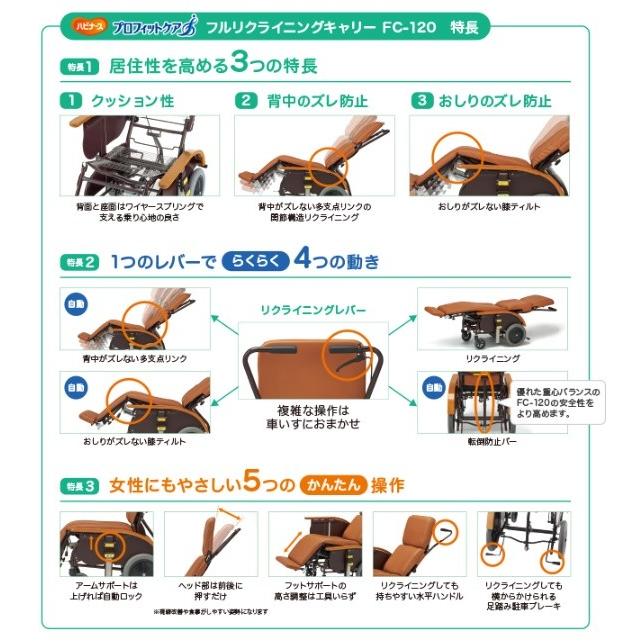 (ピジョンタヒラ) フルリクライニングキャリー FC-120 レザーシートタイプ サイドスカート付き フルリクライニング 車椅子 202012AB｜sanai-kaigo2｜03