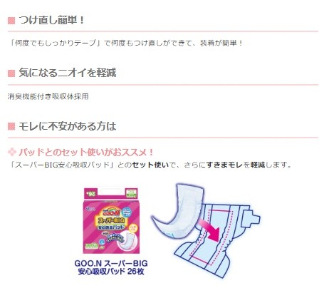 (大王製紙) GOON グーン スーパーBIG テープ止めタイプ 28枚入×4袋入り(ケース)｜sanai-kaigo2｜04