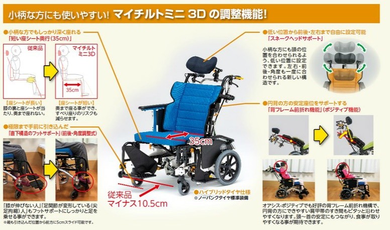 (松永製作所) マイチルト ミニ 3D MH-SR ティルト・リクライニング車椅子 介助式 コンパクト 折りたたみ クッション付