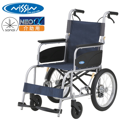 (日進医療器) 標準型 車椅子 介助式 NEO-2α アルファ ノーパンクタイヤ仕様 折りたたみ 耐荷重100kg NISSIN