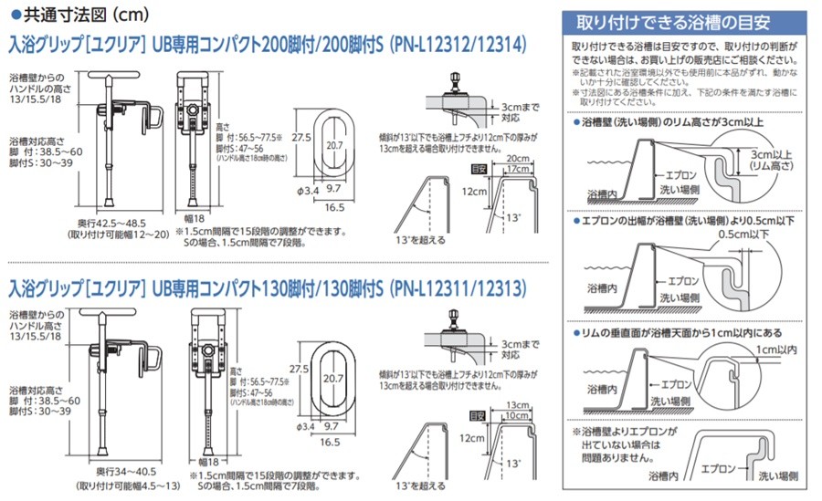 パナソニック] 入浴グリップ ユクリア UB専用コンパクト 130脚付 PN-L12311 浴槽壁厚み4.5〜13cm対応 ユニットバス用 浴槽  手すり 介護 工事不要 :pn-l12311:介護shopサンアイYahoo!店 - 通販 - Yahoo!ショッピング