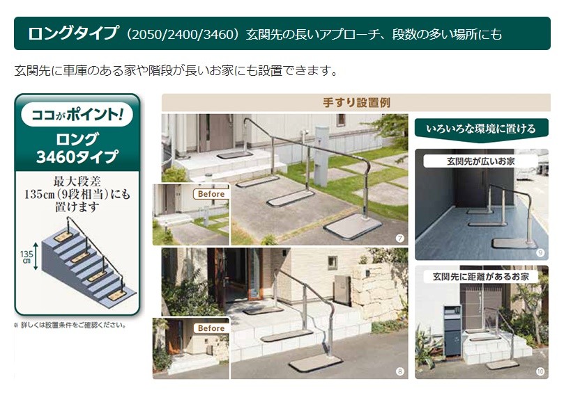 春夏新作モデル 歩行補助 転倒防止 豊富な品揃えで 軒先 階段などに工事不要で設置できる パナソニック 歩行サポート手すり スムーディ 両手すり ロング 3460タイプ Xpn L 介護 屋外 階段 置き型 置くだけ 設置 工事不要 工事無し Panasonic Www Denismilo Com