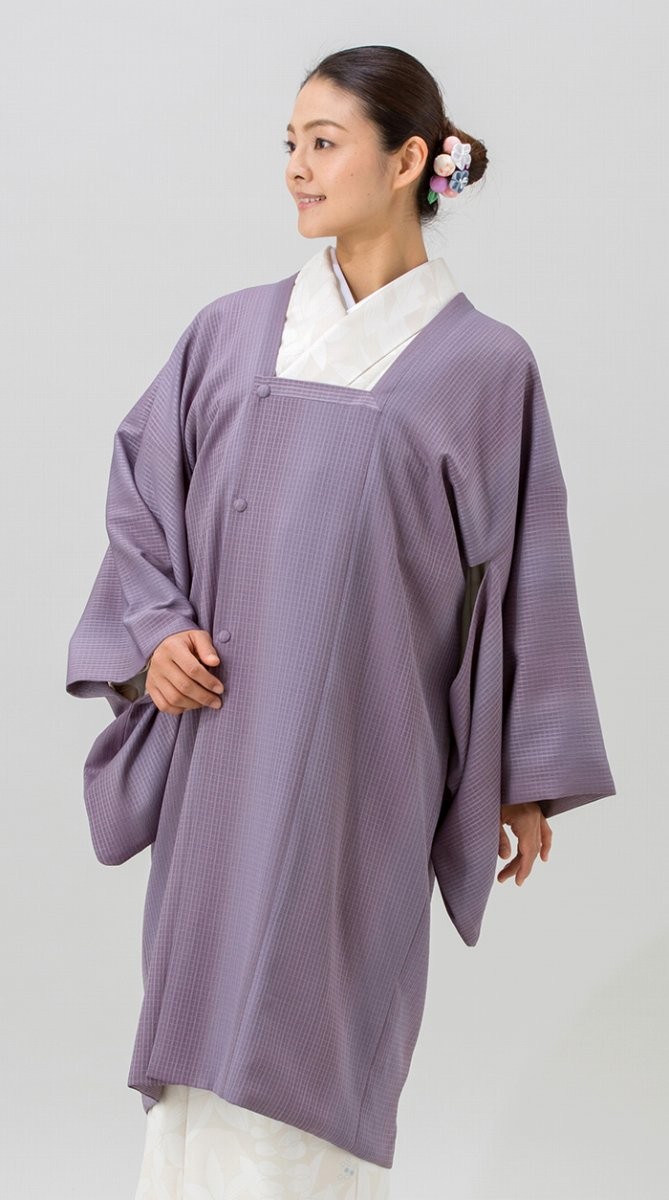 未使用　正絹　道行きコート　鮫小紋　ボカシ藤色 銀座【E-2137】道行コート 紫色系 段暈かしに花唐草の地紋（反端付