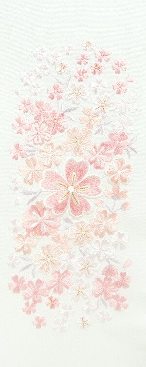 大小桜ちらし 刺繍半衿 / 正絹・塩瀬 白地×薄ピンク 半襟 : さん