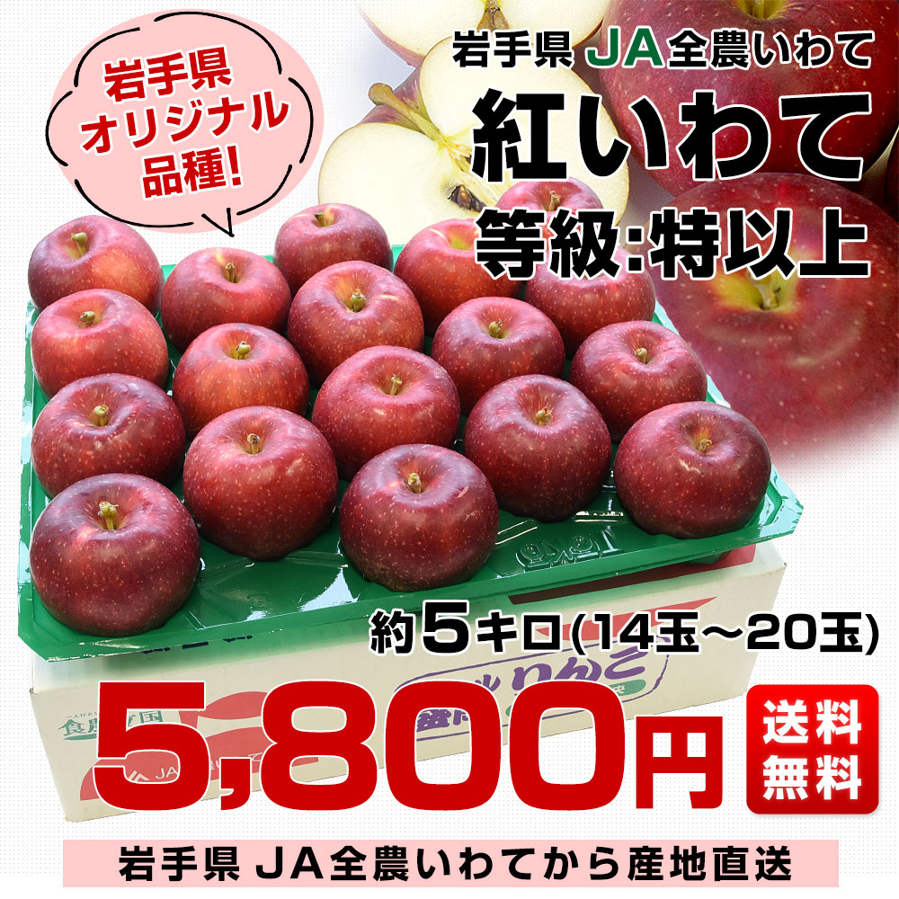 岩手県より産地直送 JA全農いわて 岩手県オリジナル品種 紅いわて 秀品 約5キロ (14玉から20玉) 送料無料 林檎 りんごリンゴ  :1200802644:産直だより - 通販 - Yahoo!ショッピング