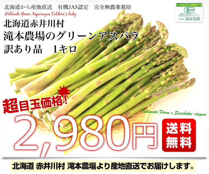 北海道より産地直送 赤井川村 滝本農場の有機JAS認定グリーンアスパラ