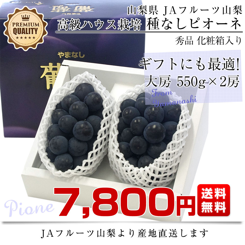 山梨県より産地直送 JAフルーツ山梨 種なしピオーネ 秀品 大房2房入り