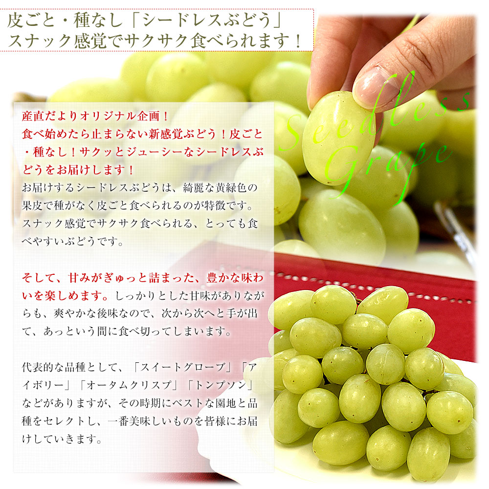 種なし皮ごと食べられる！シードレス緑ぶどう＆赤ぶどうセット ペルー