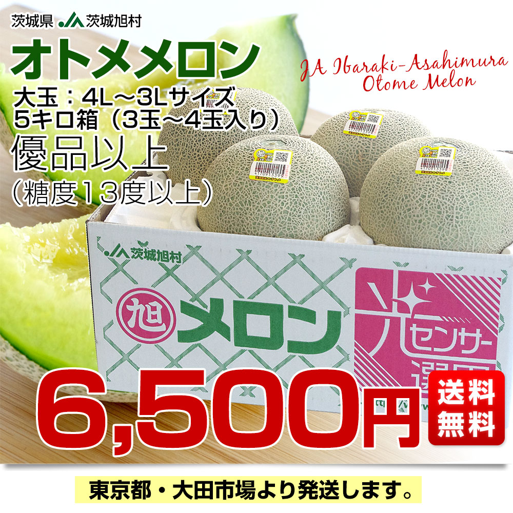 086糖度18度以上！茨城県旭村産クインシーメロン極4Lサイズ1箱3玉入り 糖度18度以上『旭村 極み 青肉・赤肉メロンセット』茨城県産 3L