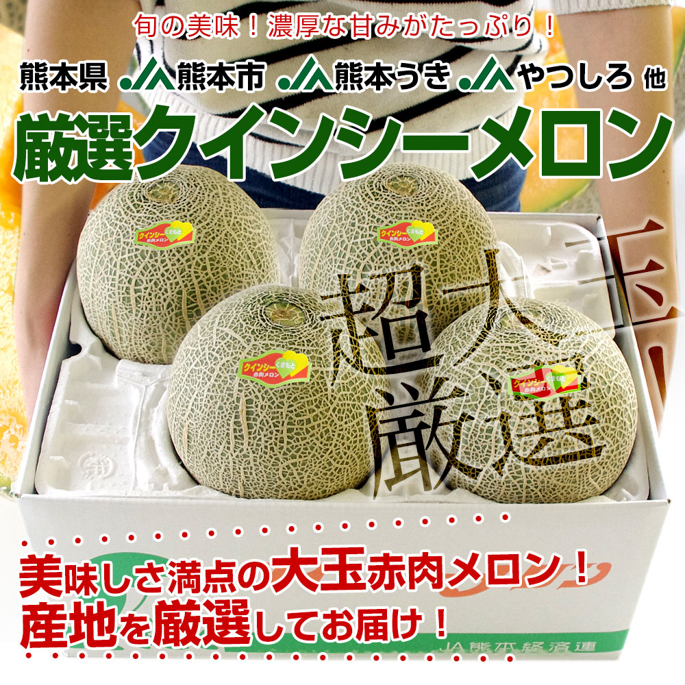 熊本県から産地直送 厳選クインシーメロン 大玉 優品以上 3Lから4L 約5
