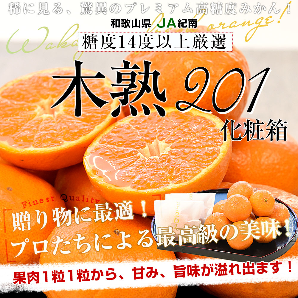 和歌山県 JA紀南 高糖度みかん 木熟201 糖度14度以上 化粧箱 約1.2キロ