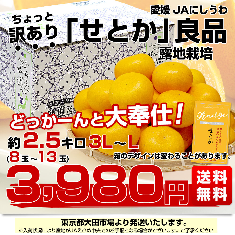 愛媛県 JAにしうわ せとか 露地栽培 良品 ちょっと訳あり 約2.5キロ 3L