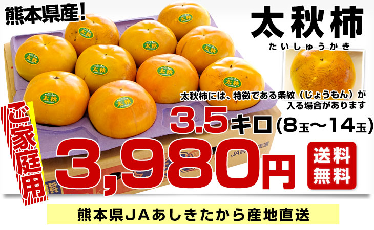 熊本県より産地直送 JAあしきた 太秋柿 3.5キロ(8玉から14玉) 送料無料 柿 かき :120004935:産直だより - 通販 -  Yahoo!ショッピング