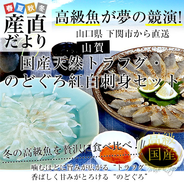 山口県下関市から直送 山賀 国産天然トラフグ・のどぐろ紅白刺身セット(トラフグ刺身、のどぐろ炙り刺身、ポン酢、もみじおろし) 送料無料 ※クール冷凍便 |  | 01