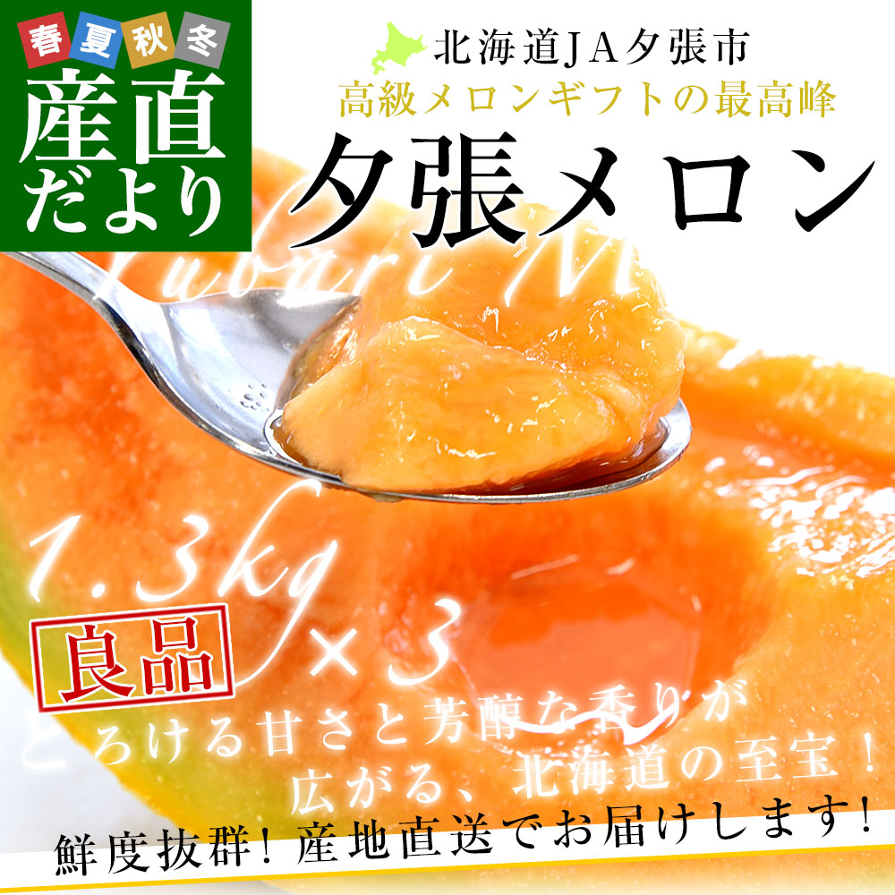 北海道より産地直送 JA夕張市 夕張メロン 良品 3玉(1.3キロ×3玉) 送料