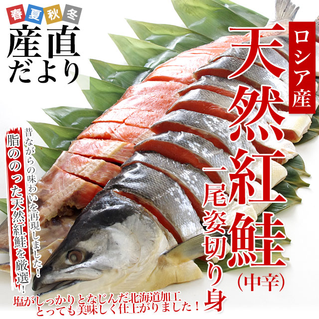 北海道加工 天然紅鮭 ＜中辛＞ 1尾姿切り身 約1.6キロ 送料無料 ロシア