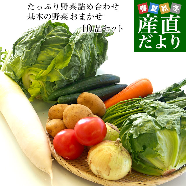 国産おまかせ野菜１０品セット※キャベツ、レタス、ほうれん草、小松菜、きゅうり、トマト、ナス、大根、ごぼう、じゃがいも、たまねぎ、にんじんなど