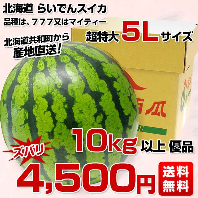北海道より産地直送 JAきょうわ らいでんスイカ 超特大 優品5Lサイズ 10キロ以上 すいか 西瓜 送料無料 |  | 02