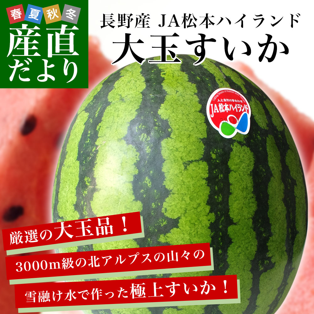 長野県産 JA松本ハイランド 大玉スイカ 秀品 4Lから5Lサイズ 9キロ以上