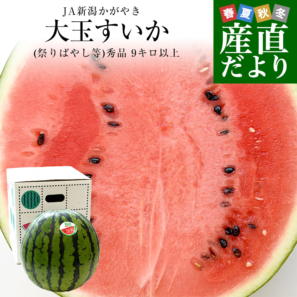 新潟県産 JA新潟かがやき 大玉すいか(祭りばやし等) 秀品 9キロ以上 4L
